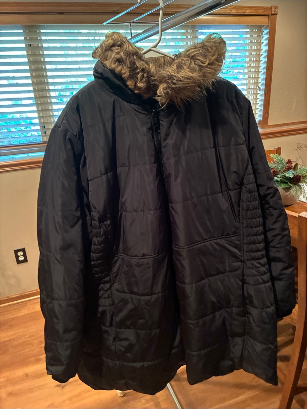 torrid Black Quilted winter Jacket with Faux Fur Hood